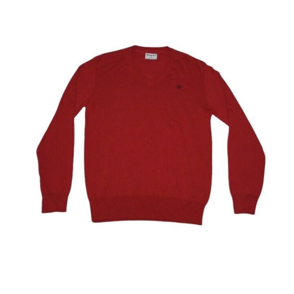 Ariat‎ Men's Medium Pullover Red Long Sleeve 50% Cotton 50% Modal V-Neck